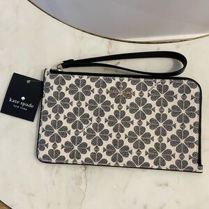 Kate Spade Black and Cream Floral Wristlet Clutch